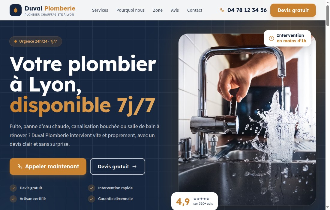 Site web réalisé pour Plombier — chauffagiste à Lyon