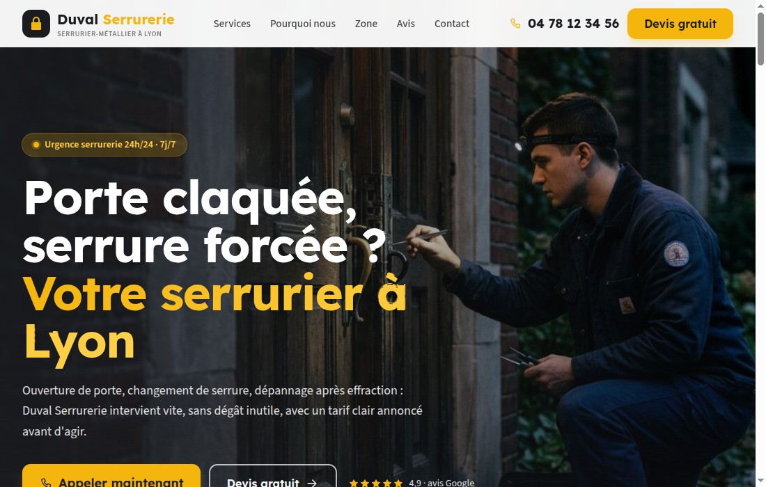Site web réalisé pour Serrurier — vitrier à Lyon